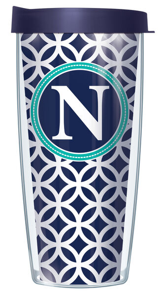 28oz Mega Tumbler - N Initial on Navy Roundabout w/ Navy Lid H2-ROU1-LB-N