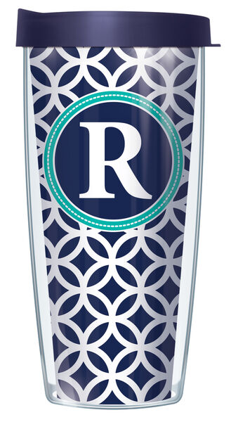 28oz Sport Tumbler - R Initial on Navy Roundabout w/ Gray Lid ST-ROU1-LB-R