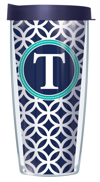 22oz Tumbler - T Initial on Navy Roundabout w/ Navy Lid 08-ROU1-LB-T