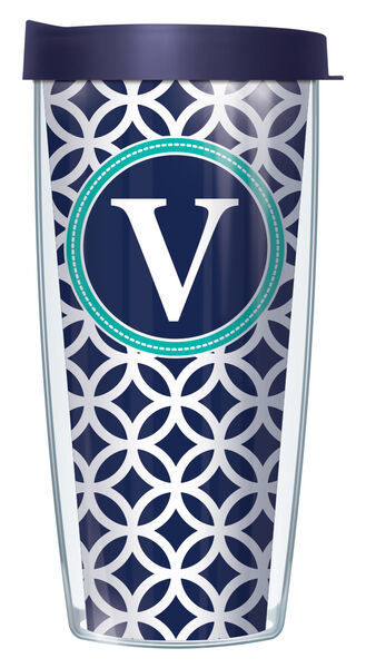 22oz Tumbler - V Initial on Navy Roundabout w/ Navy Lid 08-ROU1-LB-V