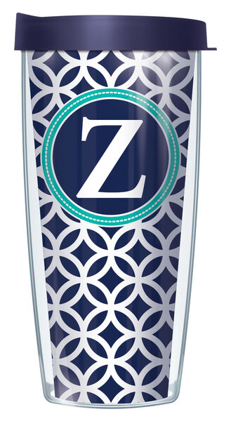 22oz Tumbler - Z Initial on Navy Roundabout w/ Navy Lid 08-ROU1-LB-Z