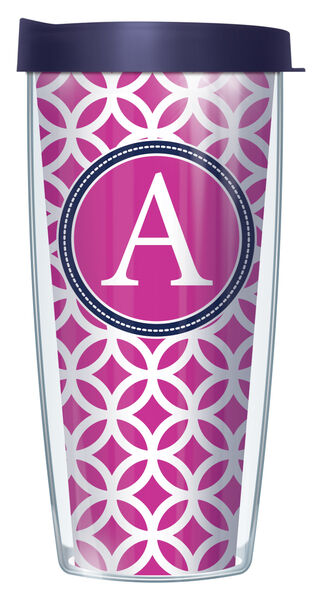 28oz Sport Tumbler - Bold Letter A on Pink Roundabout w/ Gray Lid ST-ROU2-LB-A