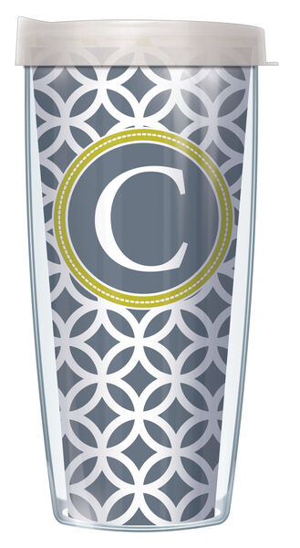 16oz Tumbler - C Initial on Gray Roundabout w/ Clear Lid 02-ROU7-LB-C