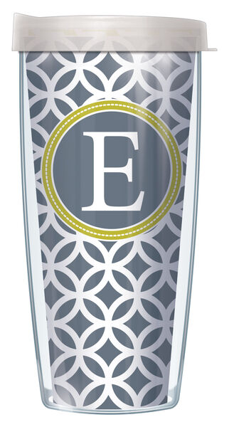 22oz Tumbler - E Initial on Gray Roundabout w/ Clear Lid 08-ROU7-LB-E