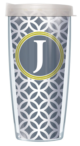 28oz Sport Tumbler - J Initial on Gray Roundabout w/ Gray Lid ST-ROU7-LB-J