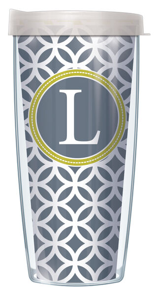 24oz Flareside Tumbler - Bold Letter L on Gray Roundabout w/ Black Lid 24F-ROU7-LB-L