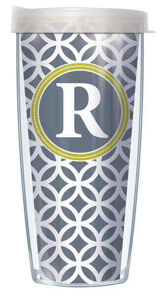 22oz Tumbler - Bold Letter R on Gray Roundabout w/ Clear Lid 08-ROU7-LB-R