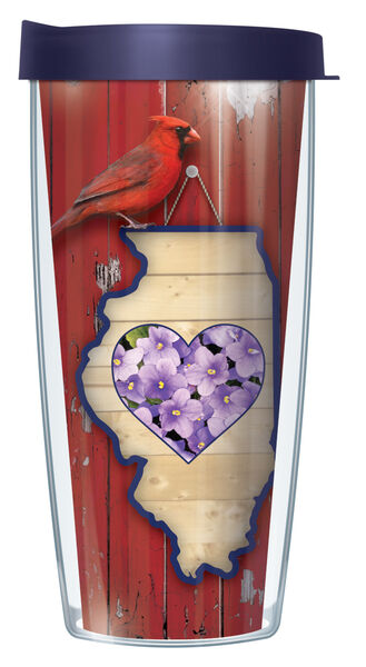 22oz Tumbler - Illinois State Bird & Flower w/ Navy Lid 08-SBF-IL