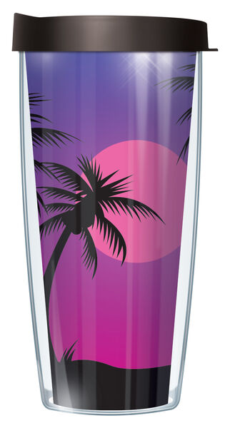 28oz Mega Tumbler - Tropical Skies on Pink #219 w/ Black Lid H2-SKI219