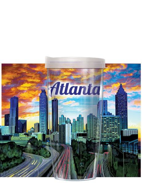 18oz Handle Mug - Painted Skylines-Atlanta-Ga w/ Black Lid 06-SKY-ATL