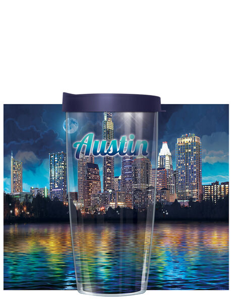 28oz Sport Tumbler - Painted Skylines-Austin-Tx w/ Gray Lid ST-SKY-AUS