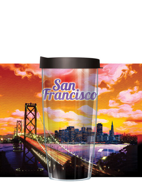 22oz Tumbler - San Francisco Painted Skyline w/ Black Lid 08-SKY-SFR