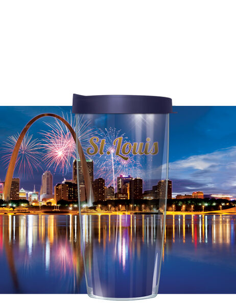 28oz Mega Tumbler - St Louis Painted Skyline w/ Navy Lid H2-SKY-STL