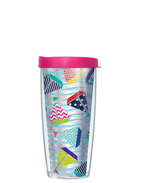 16oz Tumbler - Sailboats w/ Pink Lid 02-SLB