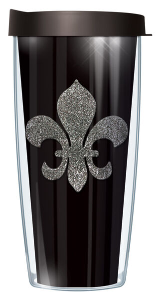 22oz Tumbler - Silver Fleur de Lis on Black w/ Black Lid 08-SOL010-FL2