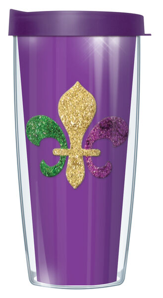 16oz Short Tumbler - Multi Color Fleur de Lis on Purple without lid 01-SOL527-FL1