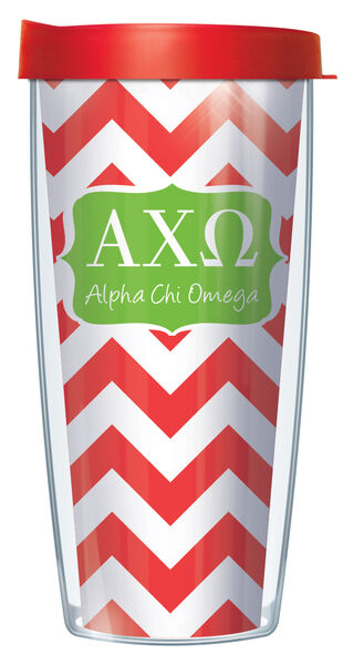 28oz Mega Tumbler - Alpha Chi Omega Chevron w/ Red Lid H2-SOR-ACO9