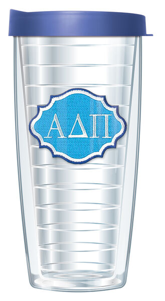 22oz Tumbler - Alpha Delta Pi Patch w/ Blue Lid 08-SOR-ADP-E