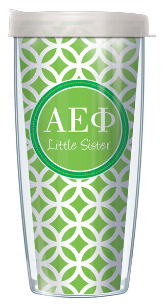 16oz Tumbler - Alpha Epsilon Phi Little Sister Roundabout w/ Clear Lid 02-SOR-AEP2L