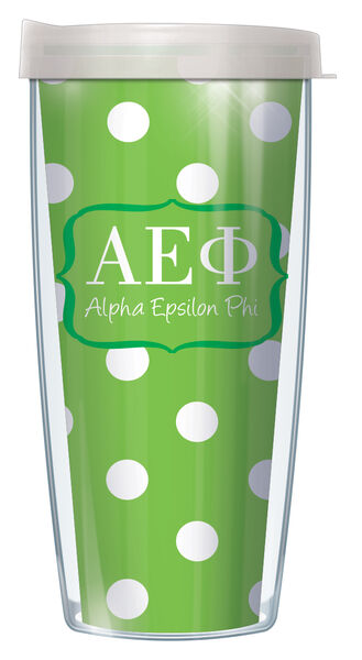 22oz Tumbler - Alpha Epsilon Phi Dots w/ Clear Lid 08-SOR-AEP8