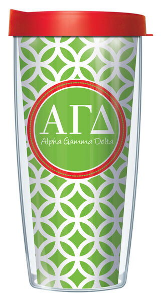 16oz Tumbler - Alpha Gamma Delta Roundabout w/ Red Lid 02-SOR-AGD2