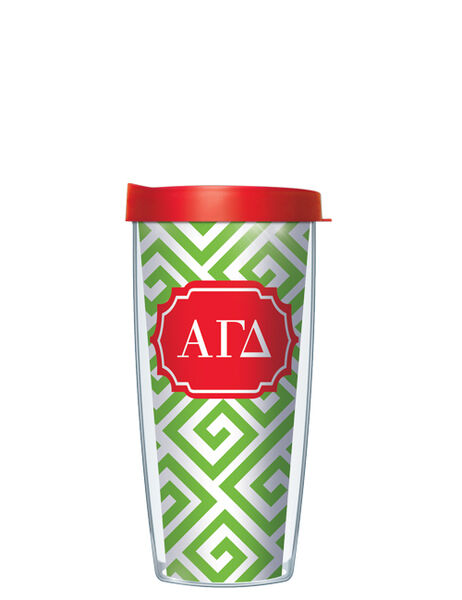 16oz Tumbler - Alpha Gamma Delta Greek Key w/ Red Lid 02-SOR-AGD3