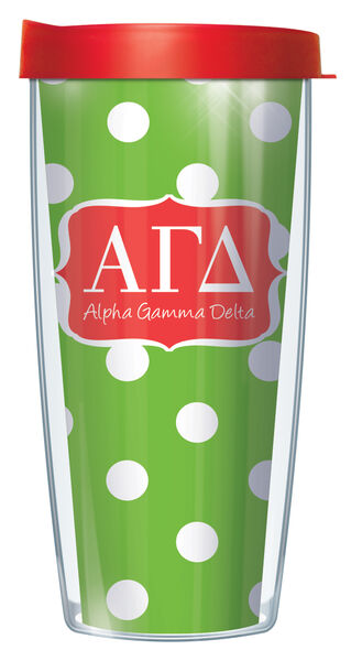 22oz Tumbler - Alpha Gamma Delta Dots w/ Red Lid 08-SOR-AGD8