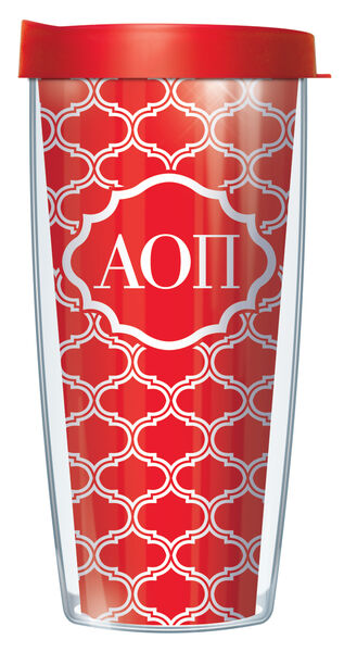 16oz Tumbler - Alpha Omicron Pi Duofoil w/ Red Lid 02-SOR-AOP1