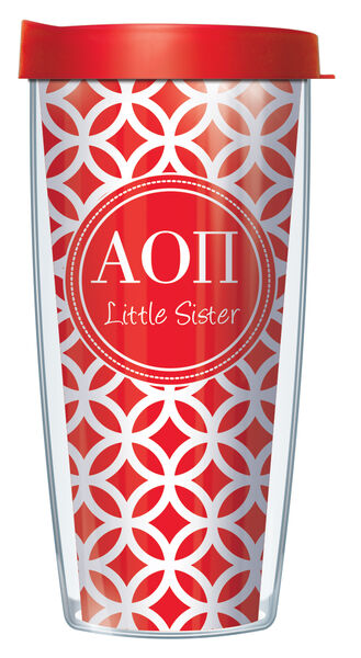 18oz Handle Mug - Alpha Omicron Pi Little Sister Roundabout w/ Black Lid 06-SOR-AOP2L