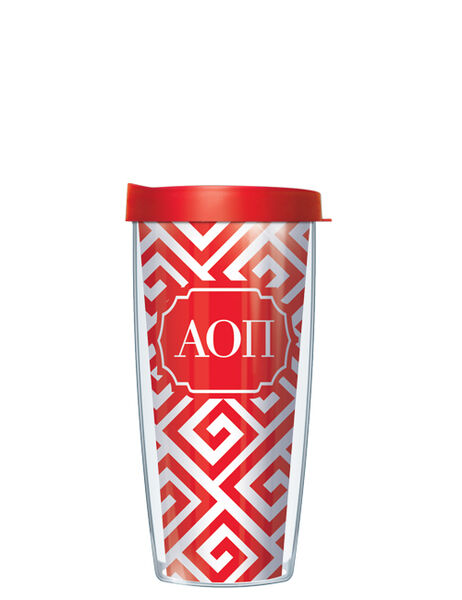 22oz Tumbler - Alpha Omicron Pi Greek Key w/ Red Lid 08-SOR-AOP3