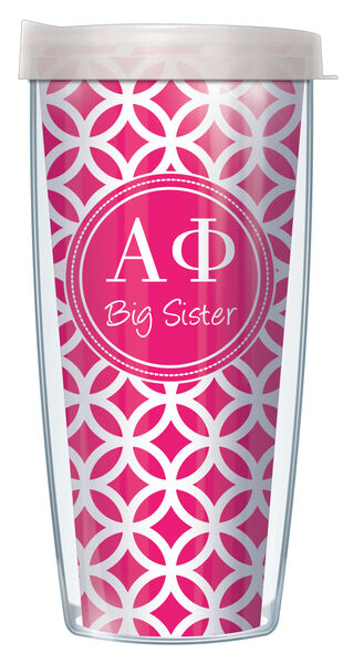 16oz Short Tumbler - Alpha Phi Big Sister Roundabout without lid 01-SOR-AP2B