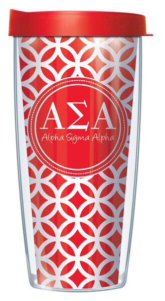 16oz Tumbler - Alpha Sigma Alpha Roundabout w/ Red Lid 02-SOR-ASA2