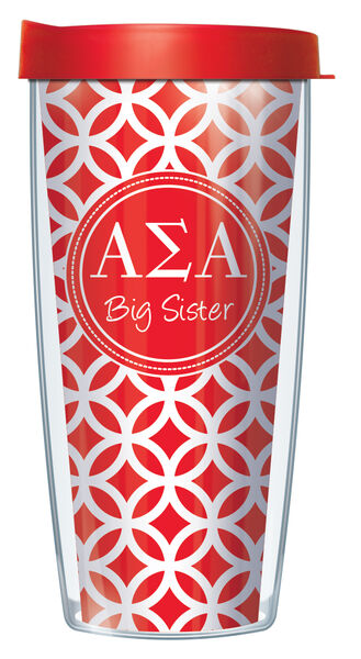 22oz Tumbler - Alpha Sigma Alpha Big Sister Roundabout w/ Red Lid 08-SOR-ASA2B