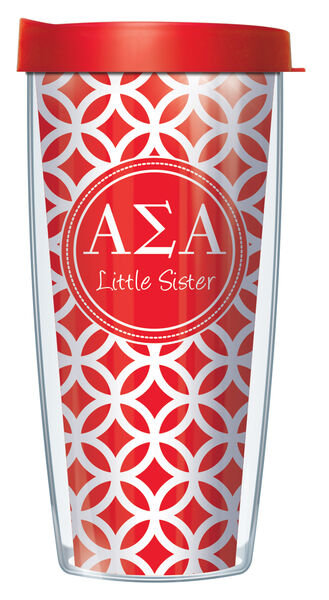 22oz Tumbler - Alpha Sigma Alpha Little Sister Roundabout w/ Red Lid 08-SOR-ASA2L