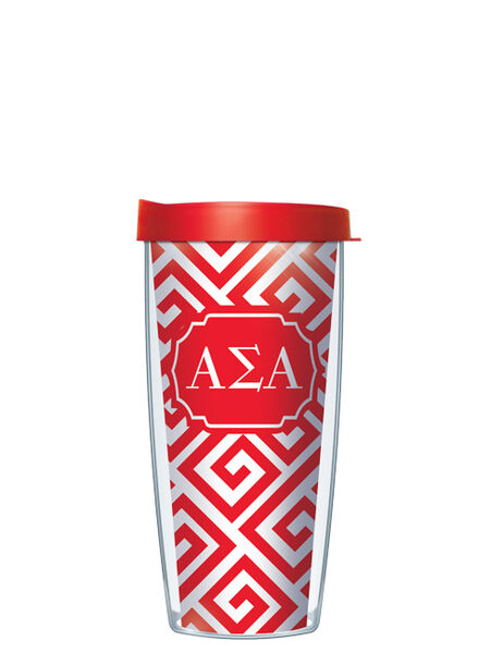 16oz Tumbler - Alpha Sigma Alpha Greek Key w/ Red Lid 02-SOR-ASA3