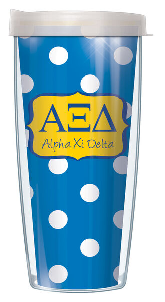 16oz Tumbler - Alpha Xi Delta Dots w/ Clear Lid 02-SOR-AXD8