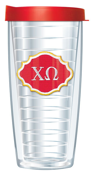 28oz Sport Tumbler - Chi Omega Patch w/ Gray Lid ST-SOR-CO-E