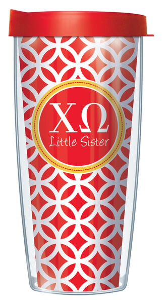 28oz Mega Tumbler - Chi Omega Little Sister Roundabout w/ Red Lid H2-SOR-CO2L