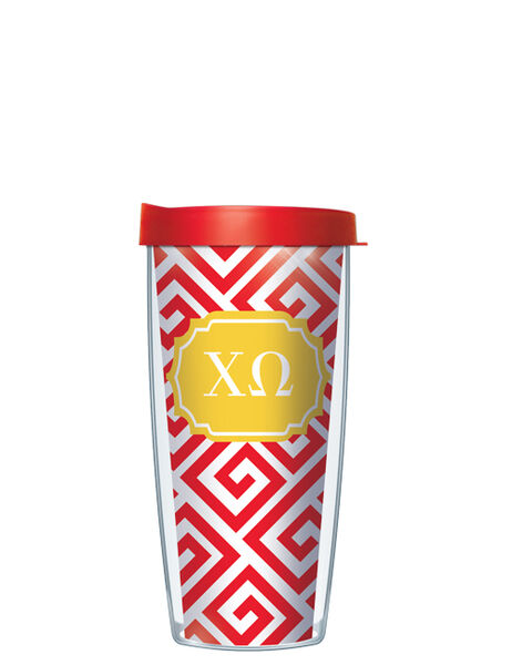 16oz Tumbler - Chi Omega Greek Key w/ Red Lid 02-SOR-CO3