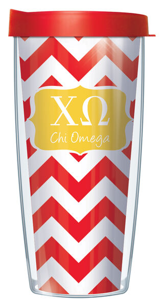 22oz Tumbler - Chi Omega Chevron w/ Red Lid 08-SOR-CO9