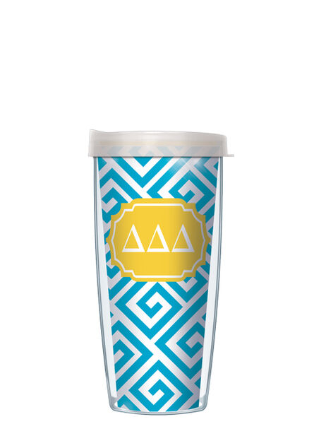 16oz Tumbler - Delta Delta Delta Greek Key w/ Clear Lid 02-SOR-DDD3