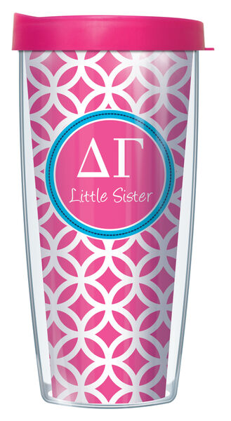 22oz Tumbler - Delta Gamma Little Sister Roundabout w/ Pink Lid 08-SOR-DG2L