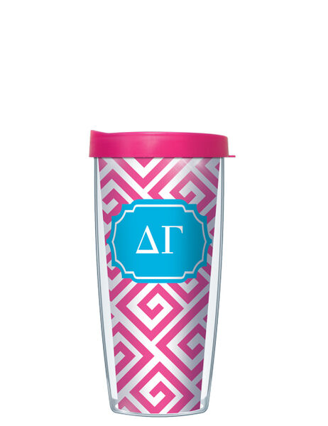 22oz Tumbler - Delta Gamma Greek Key w/ Pink Lid 08-SOR-DG3