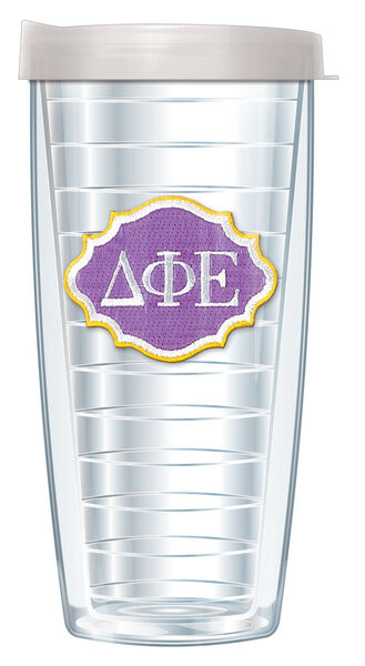 28oz Mega Tumbler - Delta Phi Epsilon Patch w/ Clear Lid H2-SOR-DPE-E