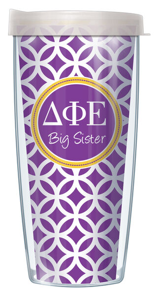 16oz Tumbler - Delta Phi Epsilon Big Sister Roundabout w/ Clear Lid 02-SOR-DPE2B