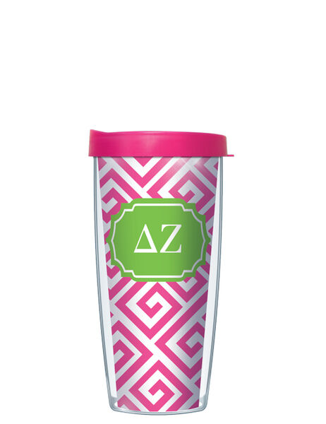 22oz Tumbler - Delta Zeta Greek Key w/ Pink Lid 08-SOR-DZ3