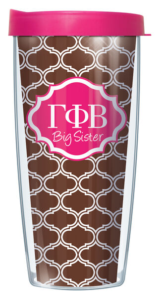 22oz Tumbler - Gamma Phi Beta Big Sister Duofoil w/ Pink Lid 08-SOR-GPB1B