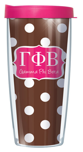 16oz Short Tumbler - Gamma Phi Beta Dots without lid 01-SOR-GPB8