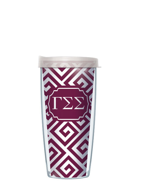 22oz Tumbler - Gamma Sigma Sigma Greek Key w/ Clear Lid 08-SOR-GSS3