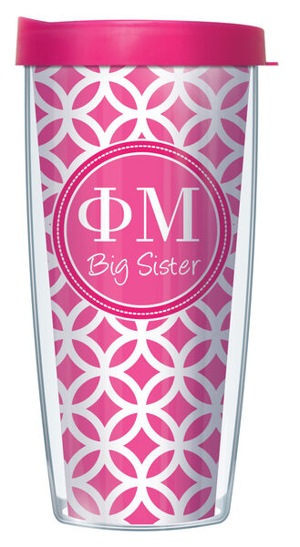 18oz Handle Mug - Phi Mu Big Sister Roundabout w/ Black Lid 06-SOR-PM2B